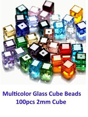 Multicolor Glass Cube Beads 100pcs 2mm Cube
